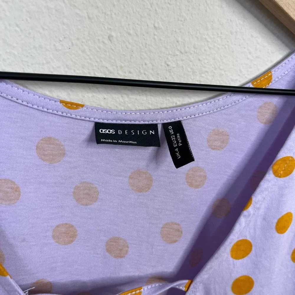 ASOS Design Women's Baby Doll Dress Size 0 Lilac Polka Dot Tie Oversized - Picture 7 of 12